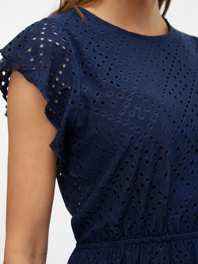 Buy VERO MODA Blue Broderie Ruffle Sleeve Short Dress from Next Canada