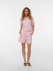 VERO MODA Pink Short Sleeve Broderie Shirt - Image 1 of 5