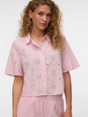 VERO MODA Pink Short Sleeve Broderie Shirt - Image 2 of 5
