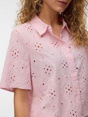 VERO MODA Pink Short Sleeve Broderie Shirt - Image 3 of 5