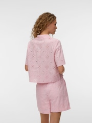 VERO MODA Pink Short Sleeve Broderie Shirt - Image 4 of 5