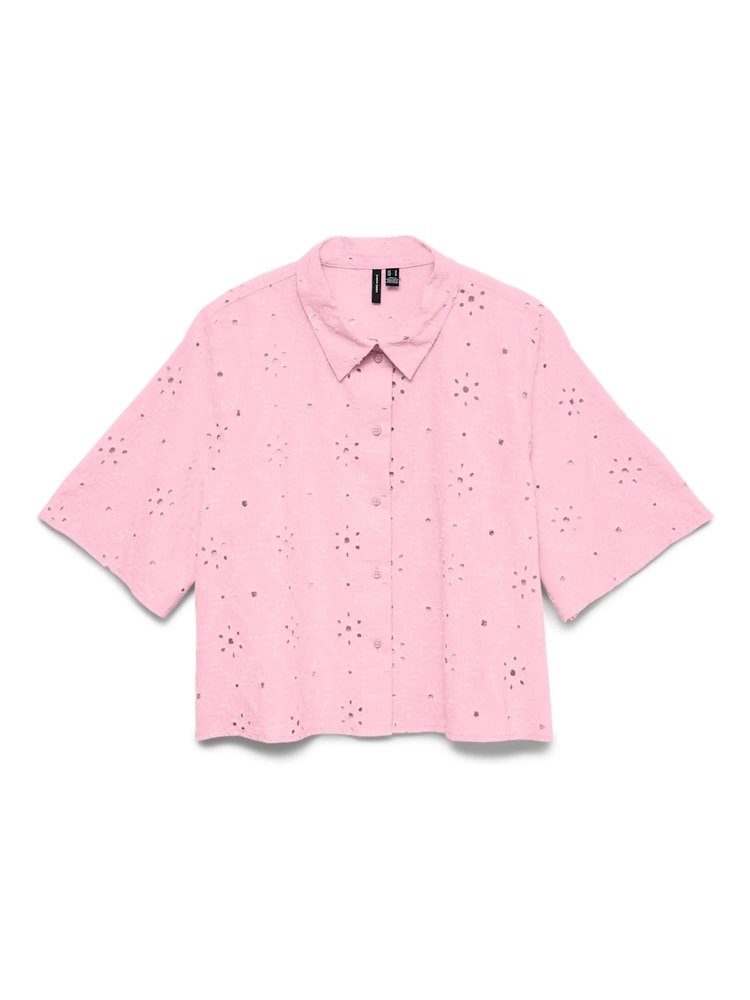 VERO MODA Pink Short Sleeve Broderie Shirt - Image 5 of 5