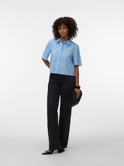 VERO MODA Blue Short Sleeve Broderie Shirt - Image 1 of 5