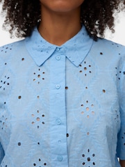 VERO MODA Blue Short Sleeve Broderie Shirt - Image 3 of 5