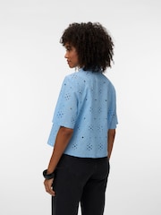 VERO MODA Blue Short Sleeve Broderie Shirt - Image 4 of 5