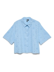 VERO MODA Blue Short Sleeve Broderie Shirt - Image 5 of 5