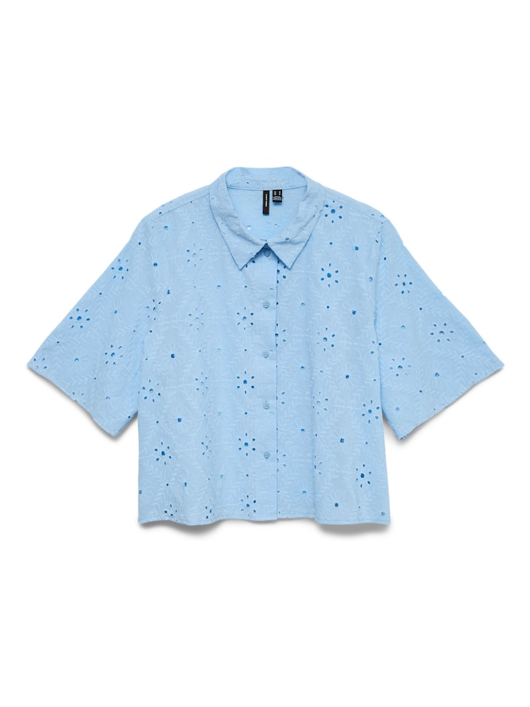 VERO MODA Blue Short Sleeve Broderie Shirt - Image 5 of 5