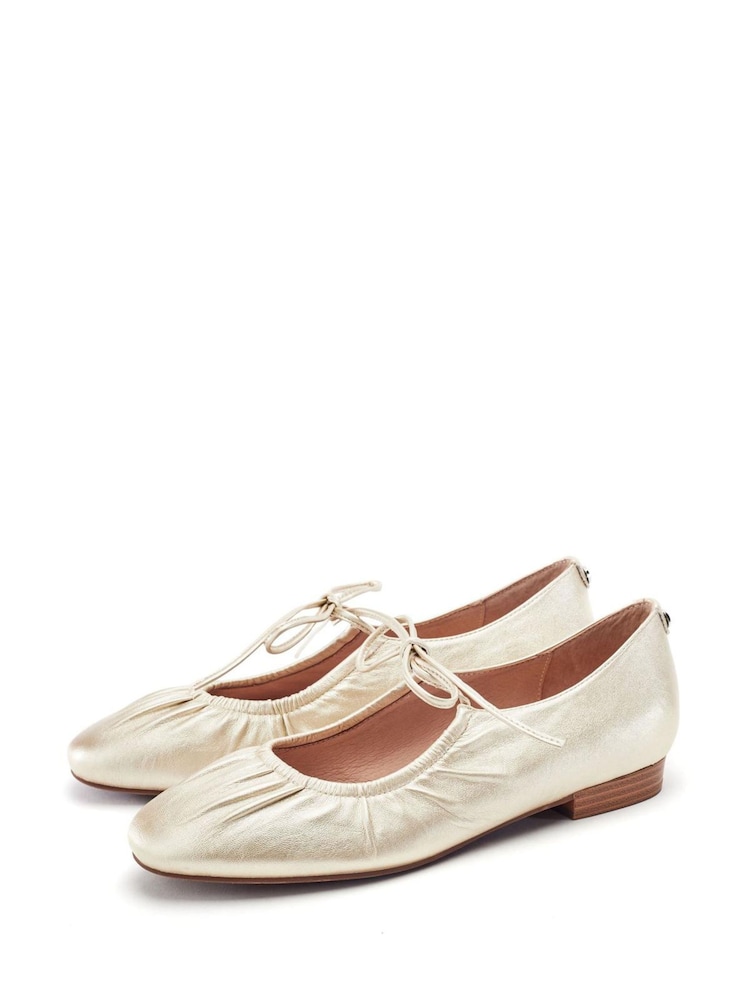 Moda in Pelle Gold Faydra Ruched Lace Up Mary Jane Shoes - Image 2 of 4 Moda in Pelle Gold Faydra Ruched Lace Up Mary Jane Shoes - Image 2 of 4