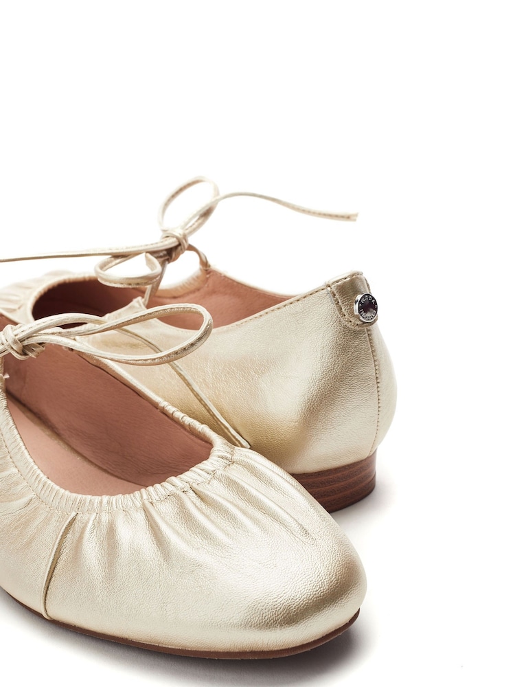 Moda in Pelle Gold Faydra Ruched Lace Up Mary Jane Shoes - Image 4 of 4 Moda in Pelle Gold Faydra Ruched Lace Up Mary Jane Shoes - Image 4 of 4