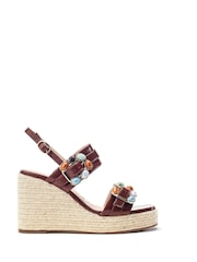 Moda in Pelle Brown Moyra Semi Precious Buckle High Wedge Sandals - Image 1 of 3