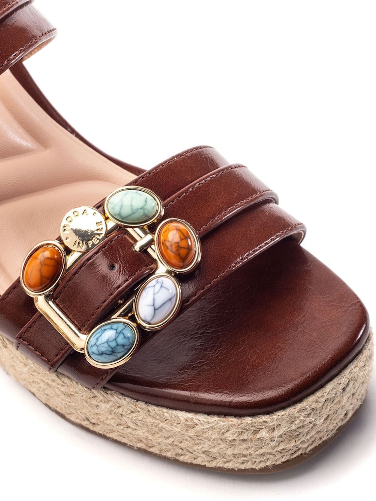 Moda in Pelle Brown Moyra Semi Precious Buckle High Wedge Sandals - Image 3 of 3