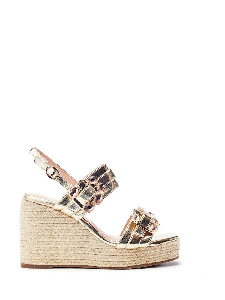 Moda in Pelle Metallic Moyra Semi Precious Buckle High Wedge Sandals - Image 1 of 3