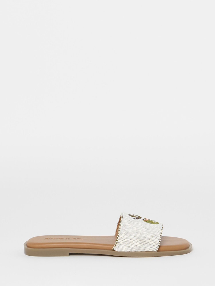 Simply Be Natural Extra Wide Fit Beaded Fruit Sandals - Image 2 of 4 Simply Be Natural Extra Wide Fit Beaded Fruit Sandals - Image 2 of 4