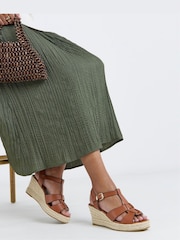 Simply Be Nude Wide Fit Woven Front Espadrille Wedge Sandals - Image 1 of 4