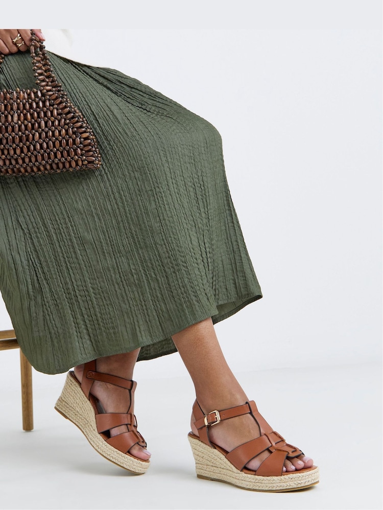 Simply Be Nude Wide Fit Woven Front Espadrille Wedge Sandals - Image 1 of 4 Simply Be Nude Wide Fit Woven Front Espadrille Wedge Sandals - Image 1 of 4