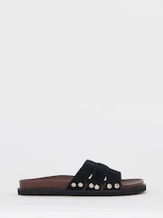 Simply Be Black Extra Wide Fit Wood Effect Suede Footbed Sandals - Image 2 of 4
