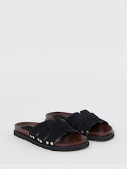 Simply Be Black Extra Wide Fit Wood Effect Suede Footbed Sandals - Image 3 of 4