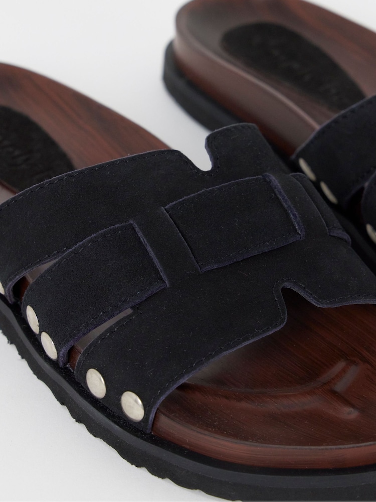 Simply Be Black Extra Wide Fit Wood Effect Suede Footbed Sandals - Image 4 of 4