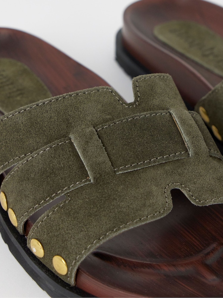 Simply Be Green Extra Wide Fit Wood Effect Suede Footbed Sandals - Image 4 of 4