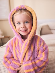 Pink/Orange Stripe Fleece Dressing Gown (9mths-16yrs) - Image 5 of 9