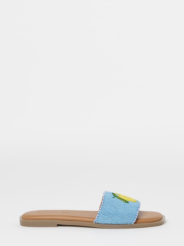 Simply Be Blue Wide Fit Beaded Fruit Sandals - Image 2 of 4 Simply Be Blue Wide Fit Beaded Fruit Sandals - Image 2 of 4