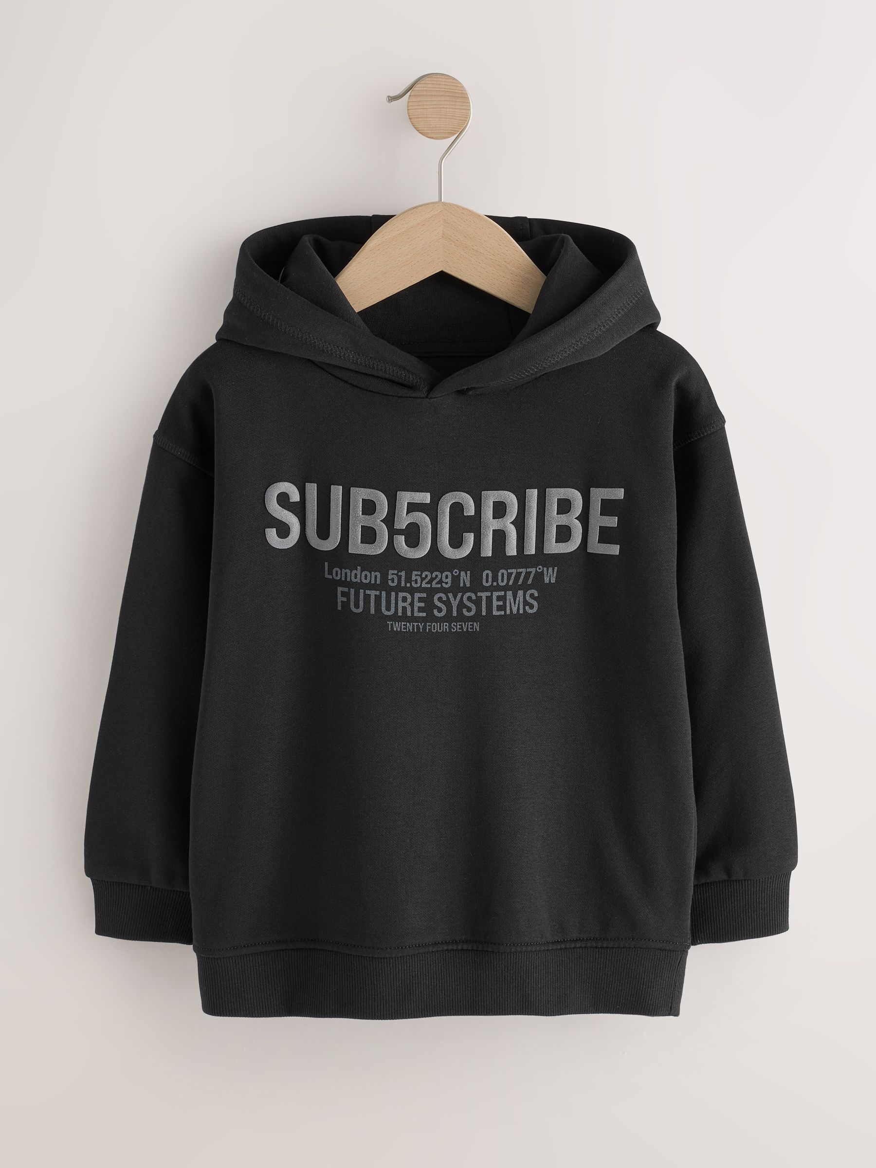 Buy Black Subscribe Regular Fit Older Graphic Print Hoodie (3