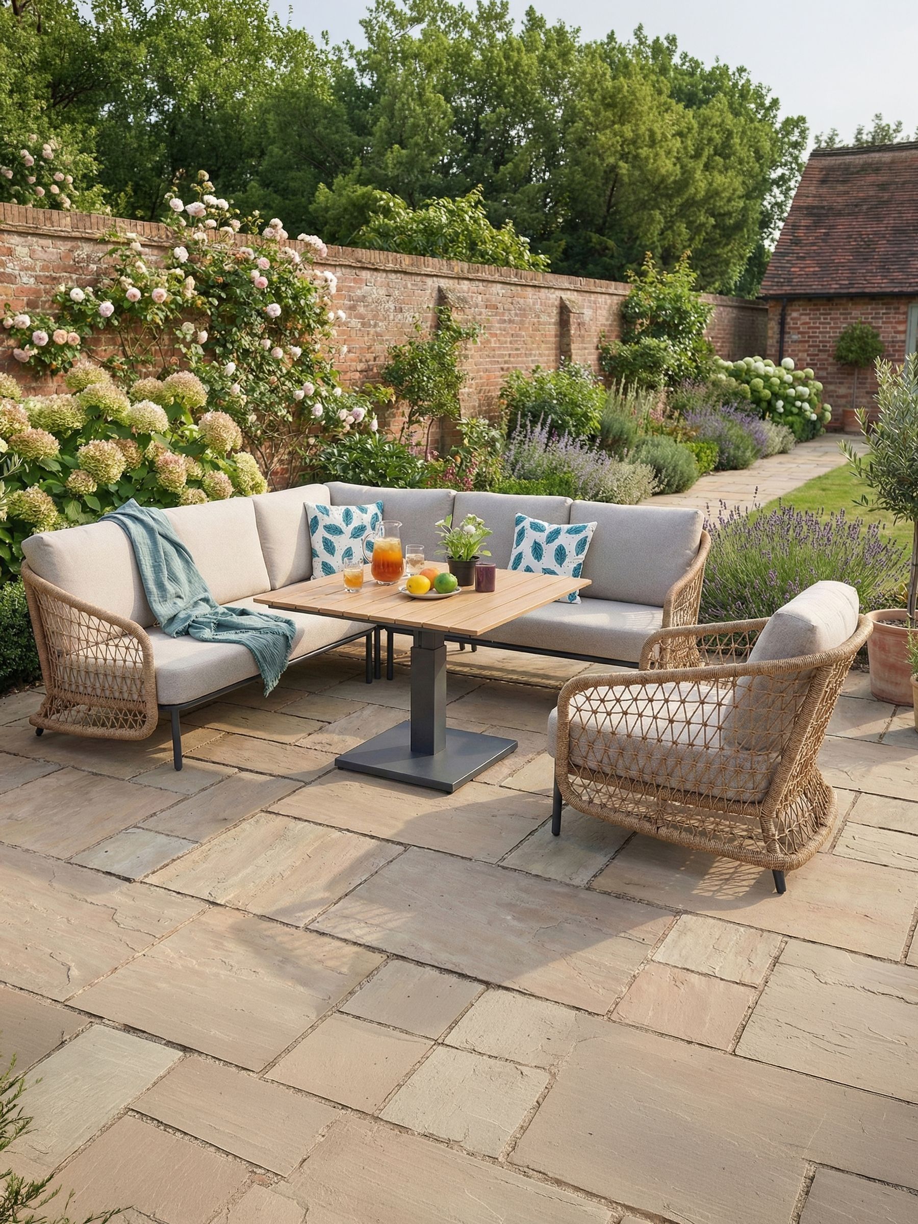 B&Q - Norfolk Collection Peakdale Open Weave Mini Corner With Armchair And Height Adjust Table - Image 4