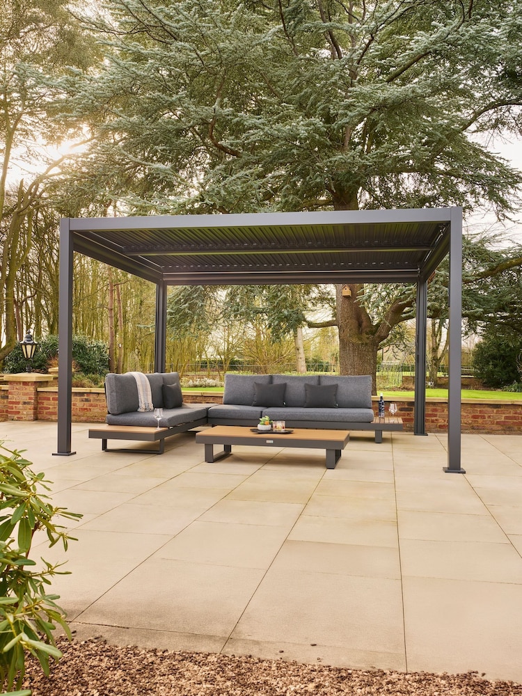 Norfolk Collection Grey Aluminium Nexus Garden Pergola 3m x 4m with LEDs and 3 Screens - Image 1 of 6