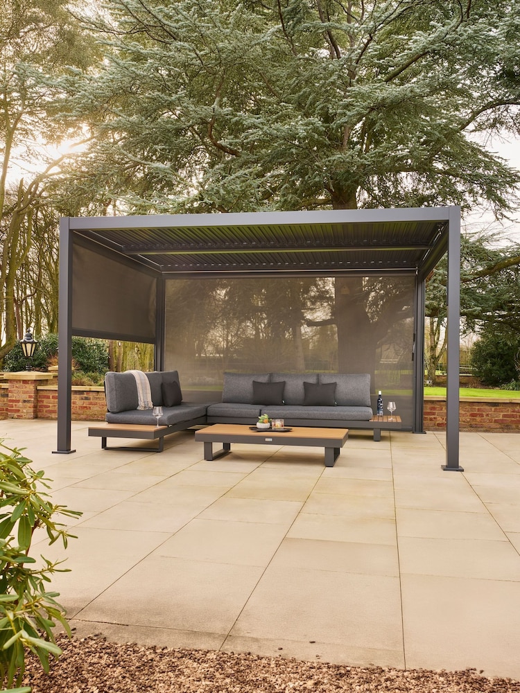 Norfolk Collection Grey Aluminium Nexus Garden Pergola 3m x 4m with LEDs and 3 Screens - Image 2 of 6