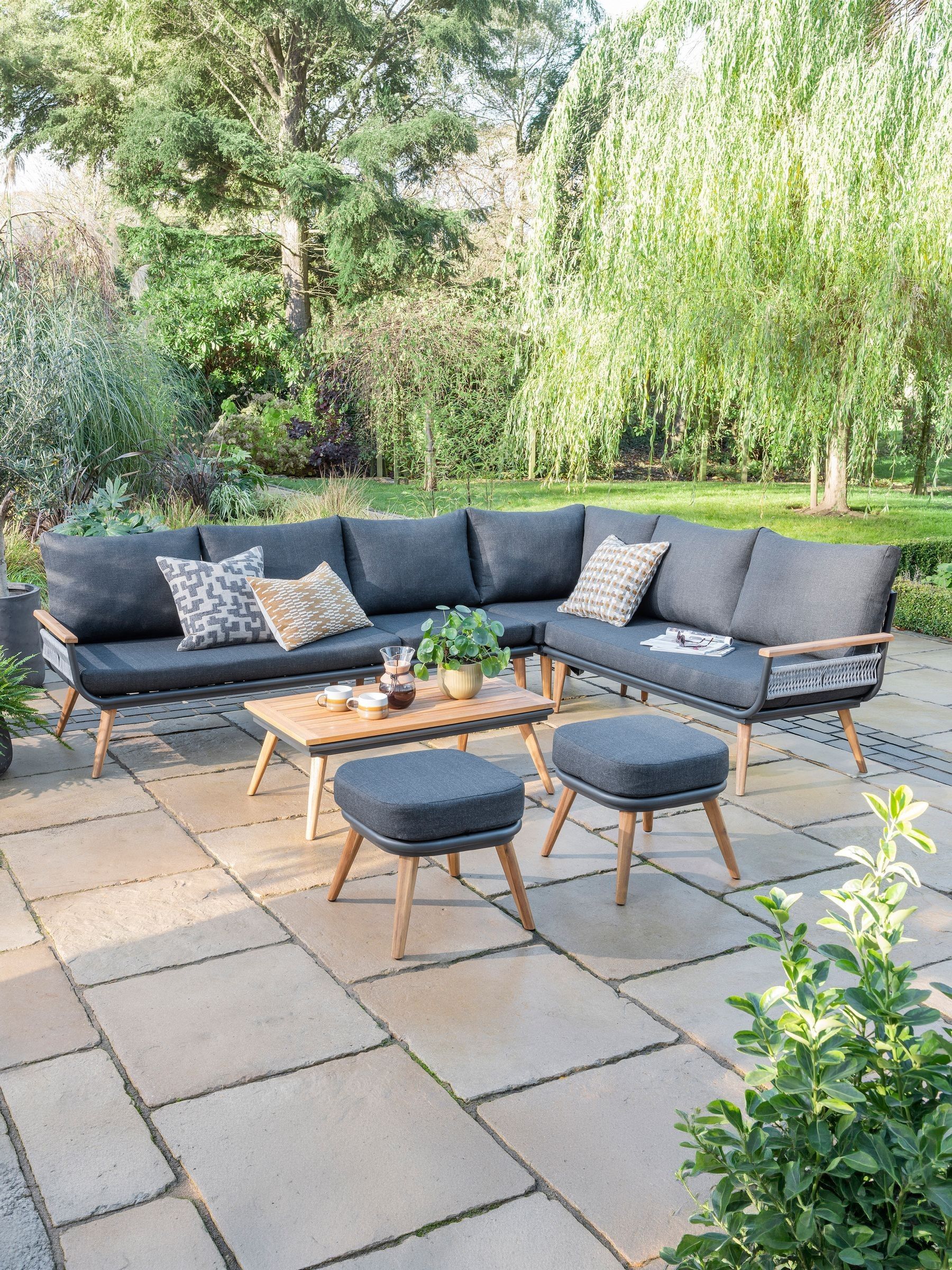 Norfolk Collection Kimora Grey And Acacia Wood 7 Seater Corner Lounge Set - Image 4