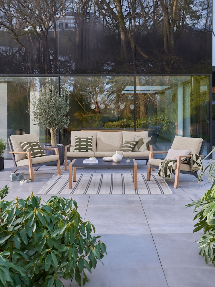 Norfolk Collection Woodlook Cream Melford Wood Look Garden Sofa Set - Image 1 of 3 Norfolk Collection Woodlook Cream Melford Wood Look Garden Sofa Set - Image 1 of 3