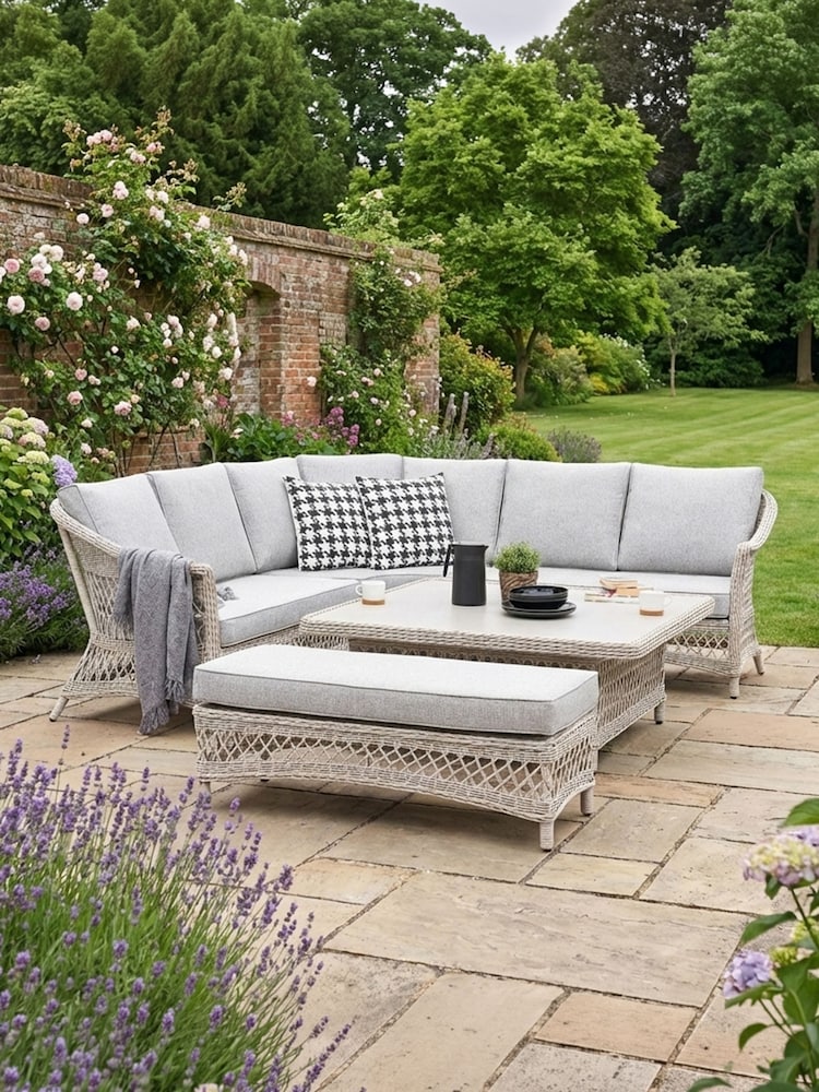 Norfolk Collection Speckled Beige Cream Cotswold Wicker Comfort Garden Corner Set - Image 1 of 5 Norfolk Collection Speckled Beige Cream Cotswold Wicker Comfort Garden Corner Set - Image 1 of 5