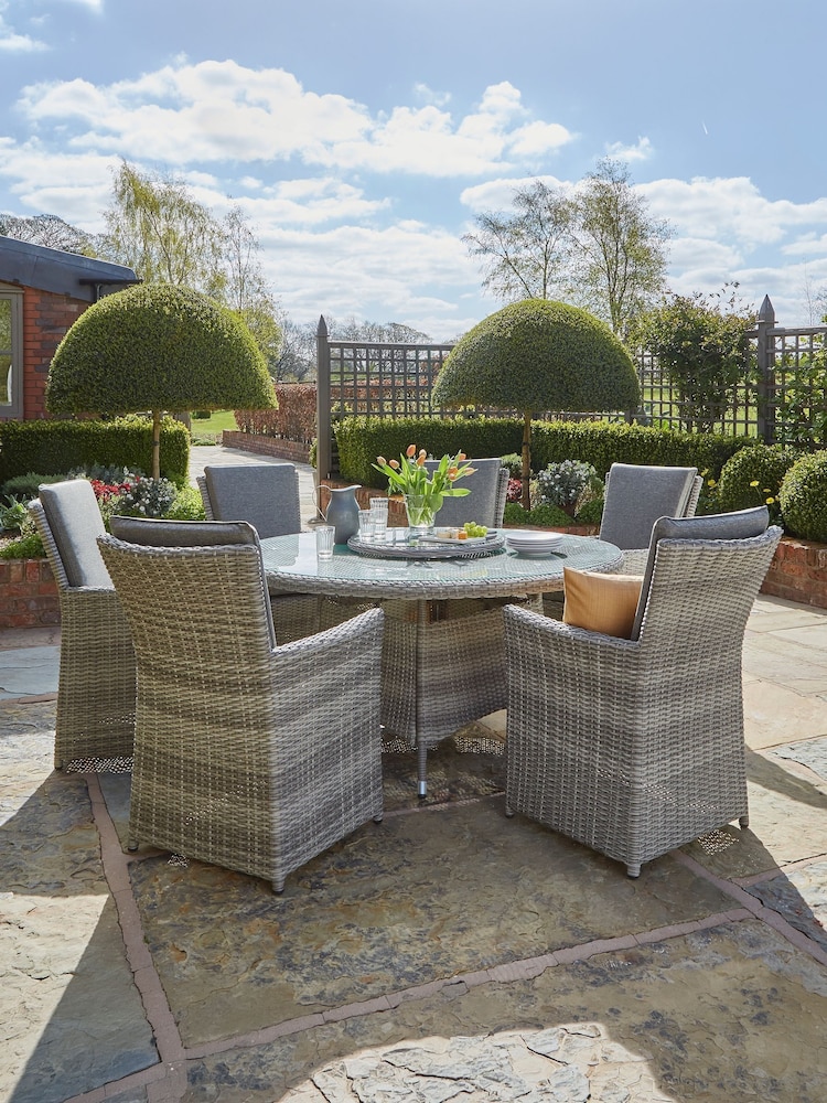 Norfolk Collection Beige Cream Burnham 6 Seat Garden Dining Set - Image 1 of 5 Norfolk Collection Beige Cream Burnham 6 Seat Garden Dining Set - Image 1 of 5