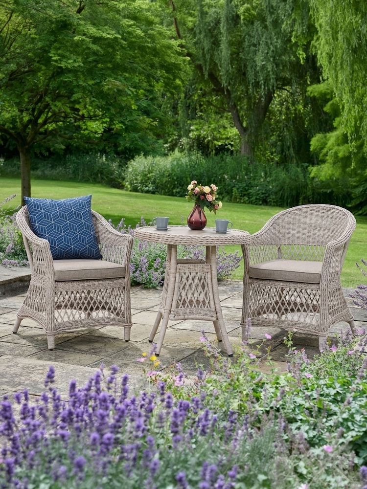 Norfolk Collection Speckled Beige Cream Cotswold Wicker Garden Bistro Set - Image 1 of 5 Norfolk Collection Speckled Beige Cream Cotswold Wicker Garden Bistro Set - Image 1 of 5