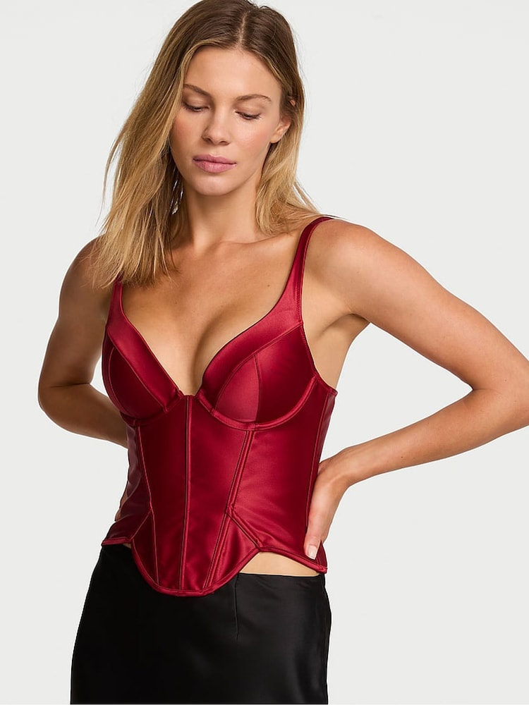 Victoria's Secret Red Lacquer Push Up Satin Corset Top - Image 2 of 3 Victoria's Secret Red Lacquer Push Up Satin Corset Top - Image 2 of 3