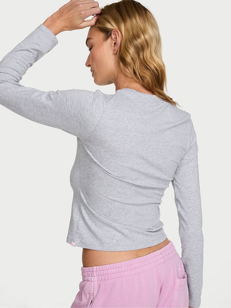 Victoria's Secret Medium Heather Grey Cotton Fitted Long Sleeve T-Shirt - Image 2 of 2
