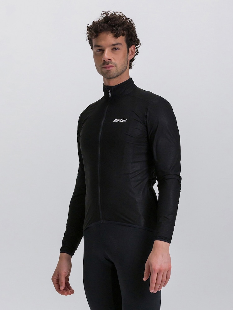 Santini Black Guard Nimbus Rainproof Packable Cycling Jacket - Image 2 of 4 Santini Black Guard Nimbus Rainproof Packable Cycling Jacket - Image 2 of 4