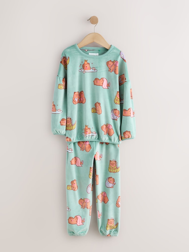 Teal Blue Capybara Cosy Fleece Pyjamas (3-16yrs) - Image 1 of 4