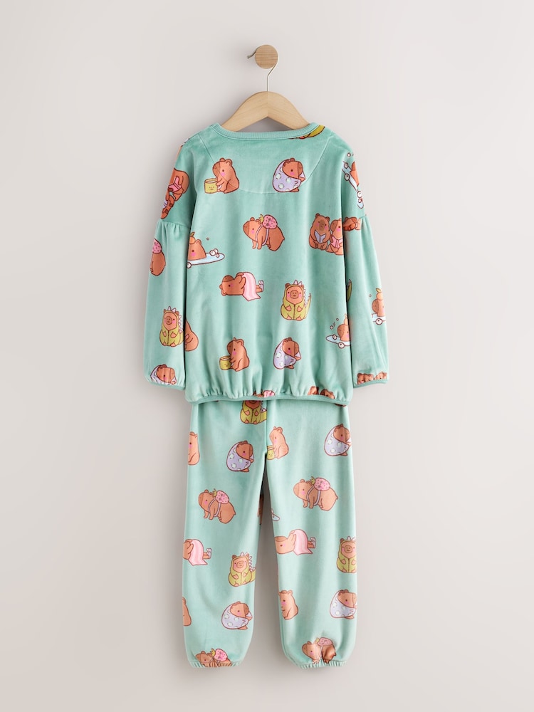 Teal Blue Capybara Cosy Fleece Pyjamas (3-16yrs) - Image 2 of 4