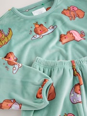Teal Blue Capybara Cosy Fleece Pyjamas (3-16yrs) - Image 4 of 4