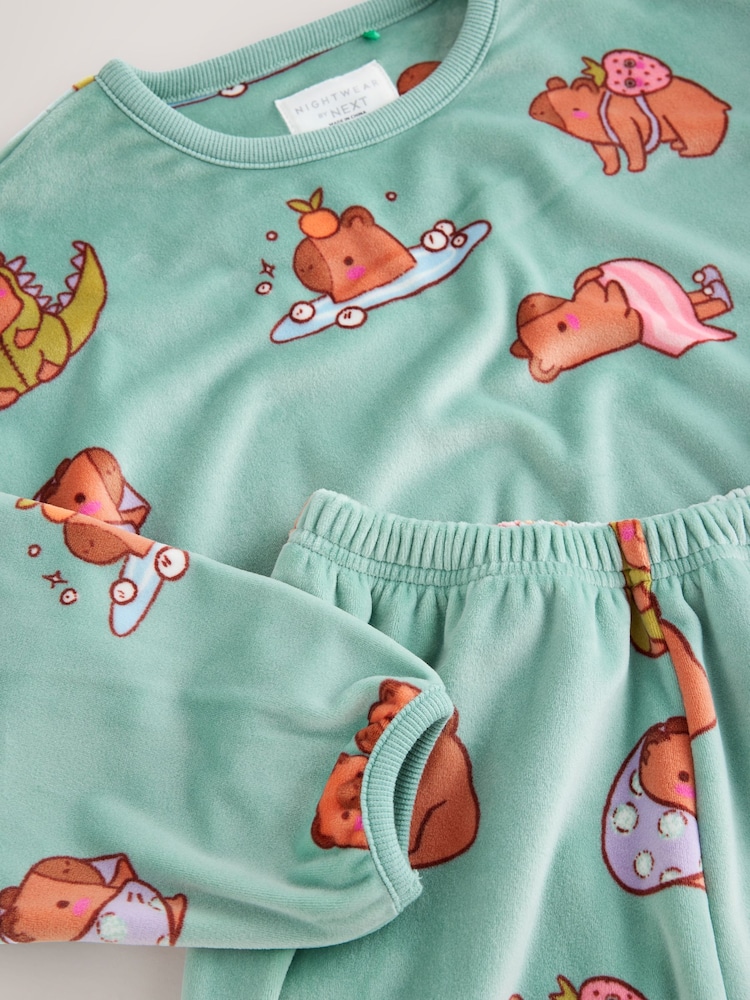 Teal Blue Capybara Cosy Fleece Pyjamas (3-16yrs) - Image 4 of 4
