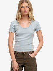 SUPERDRY Blue Athletic Essentials Striped Short Sleeve Top - Image 1 of 4