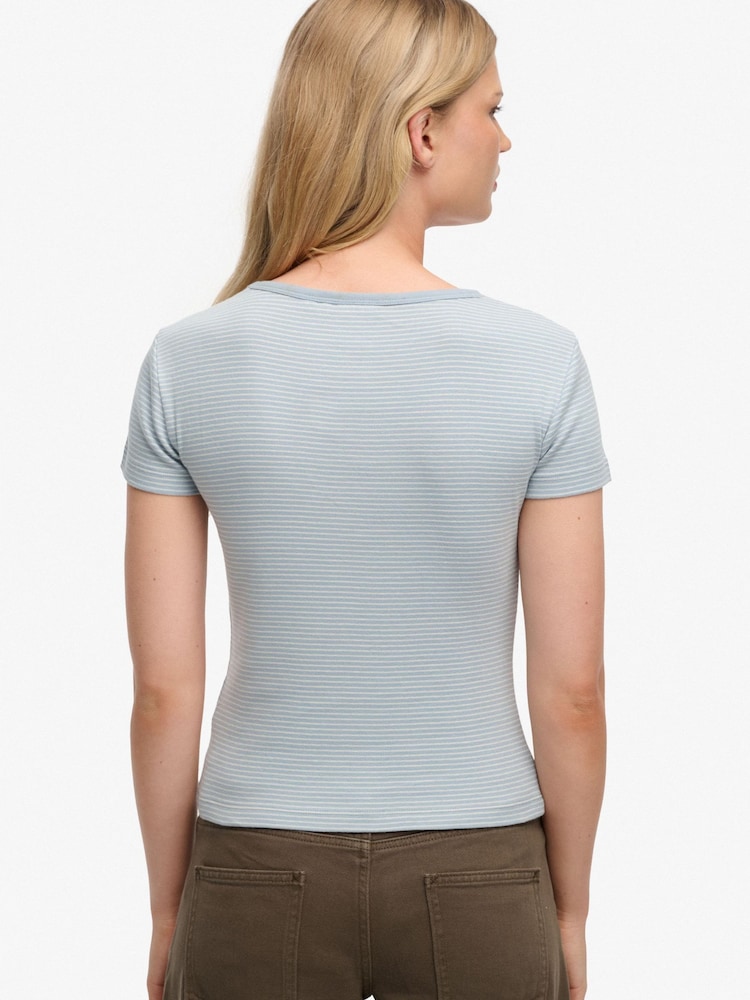 SUPERDRY Blue Athletic Essentials Striped Short Sleeve Top - Image 2 of 4 SUPERDRY Blue Athletic Essentials Striped Short Sleeve Top - Image 2 of 4