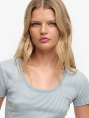 SUPERDRY Blue Athletic Essentials Striped Short Sleeve Top - Image 4 of 4