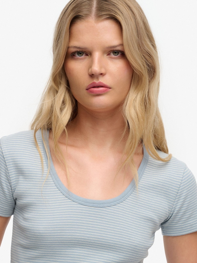 SUPERDRY Blue Athletic Essentials Striped Short Sleeve Top - Image 4 of 4 SUPERDRY Blue Athletic Essentials Striped Short Sleeve Top - Image 4 of 4