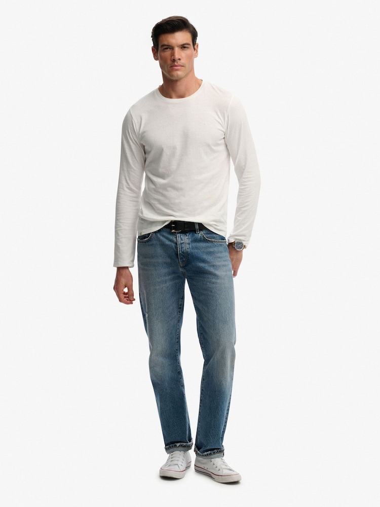 Superdry White Classic Cotton Linen Long Sleeve Top - Image 2 of 5