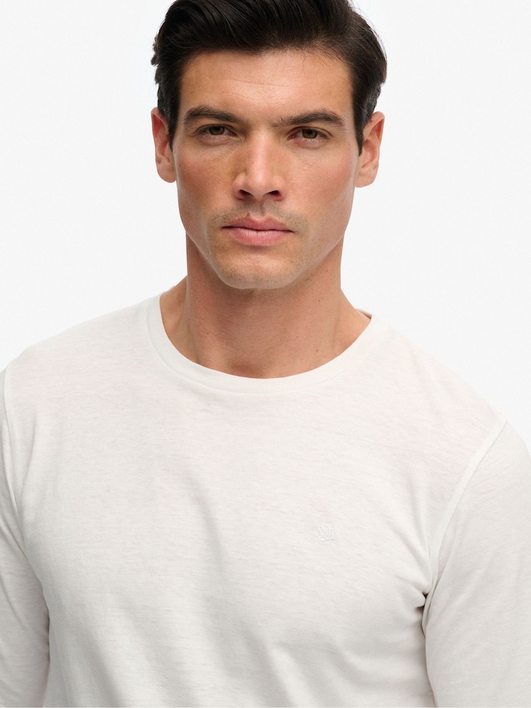 Superdry White Classic Cotton Linen Long Sleeve Top - Image 5 of 5