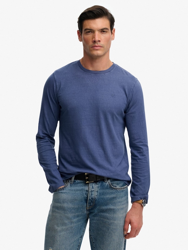 Superdry Blue Classic Cotton Linen Long Sleeve Top - Image 2 of 5