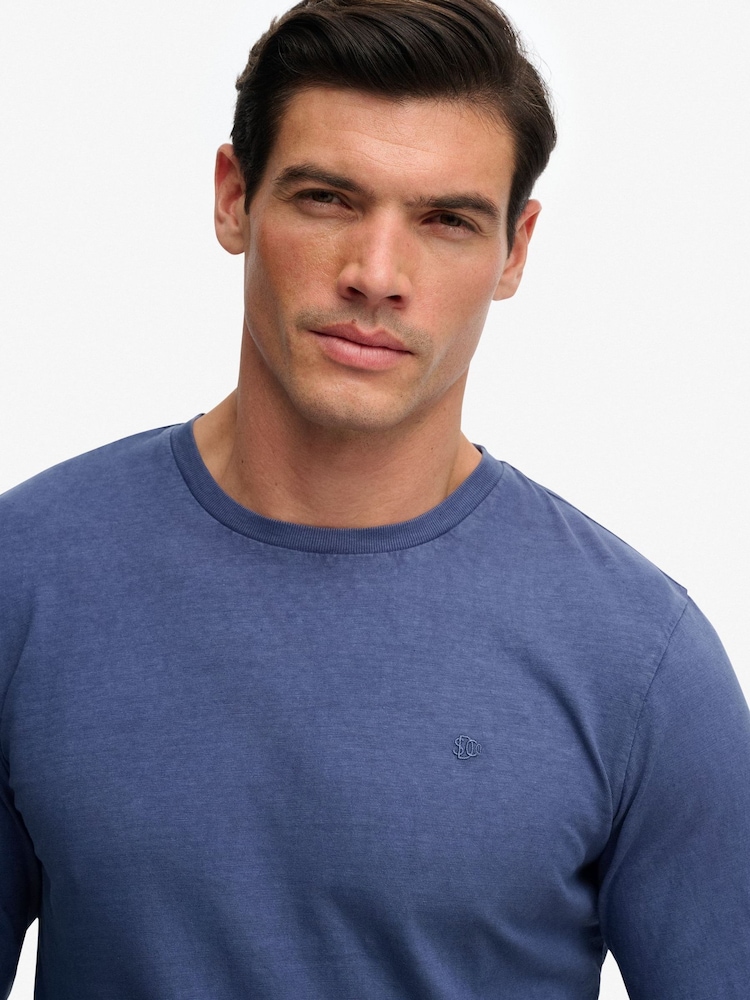 Superdry Blue Classic Cotton Linen Long Sleeve Top - Image 5 of 5
