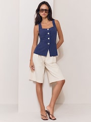 Lipsy Linen-Look Navy Blue Square Neck Waistcoat - Image 2 of 4